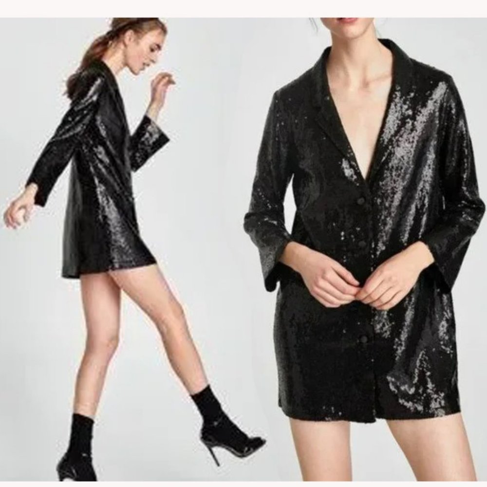Jordan Sequin Blazer Dress Black